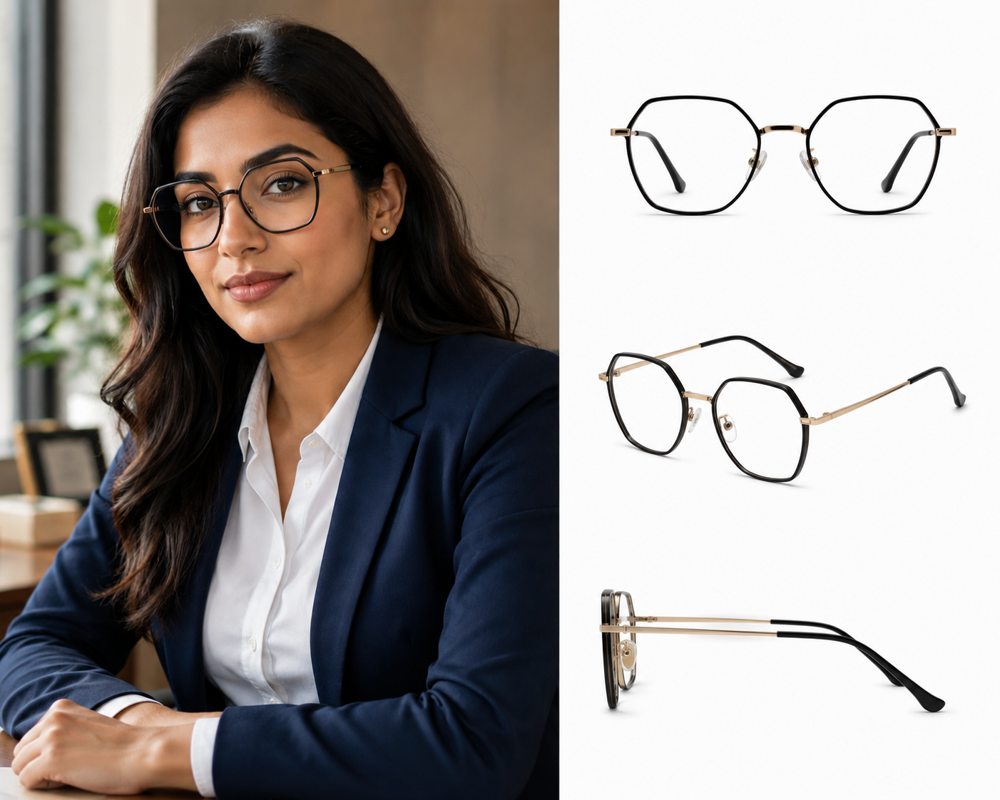 Ocnik Elegant Geometric Metal Eyeglass Frame for Women